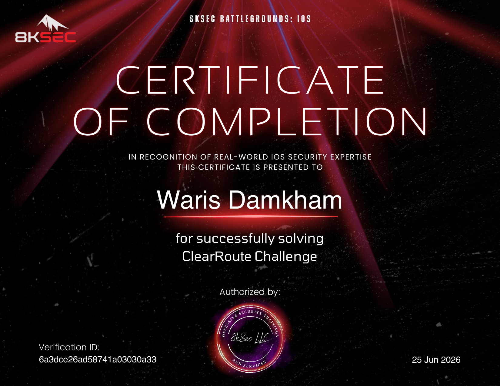 ClearRoute certificate