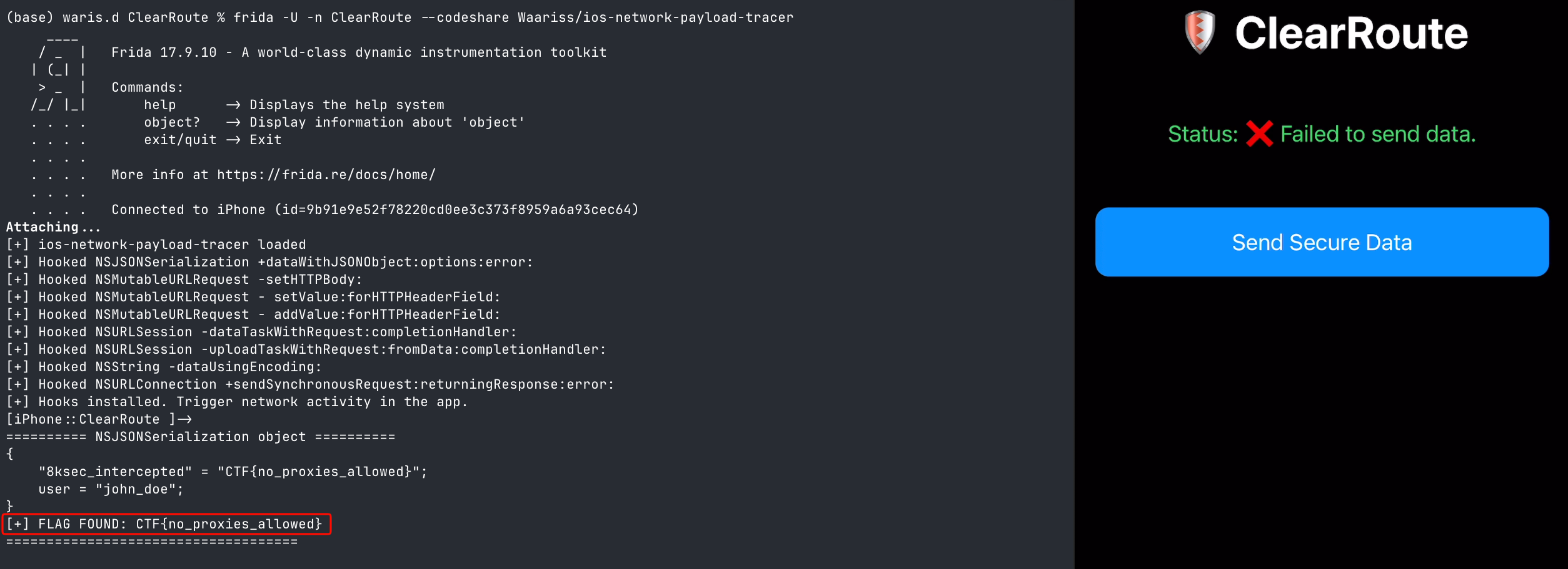 ClearRoute JSON object flag capture
