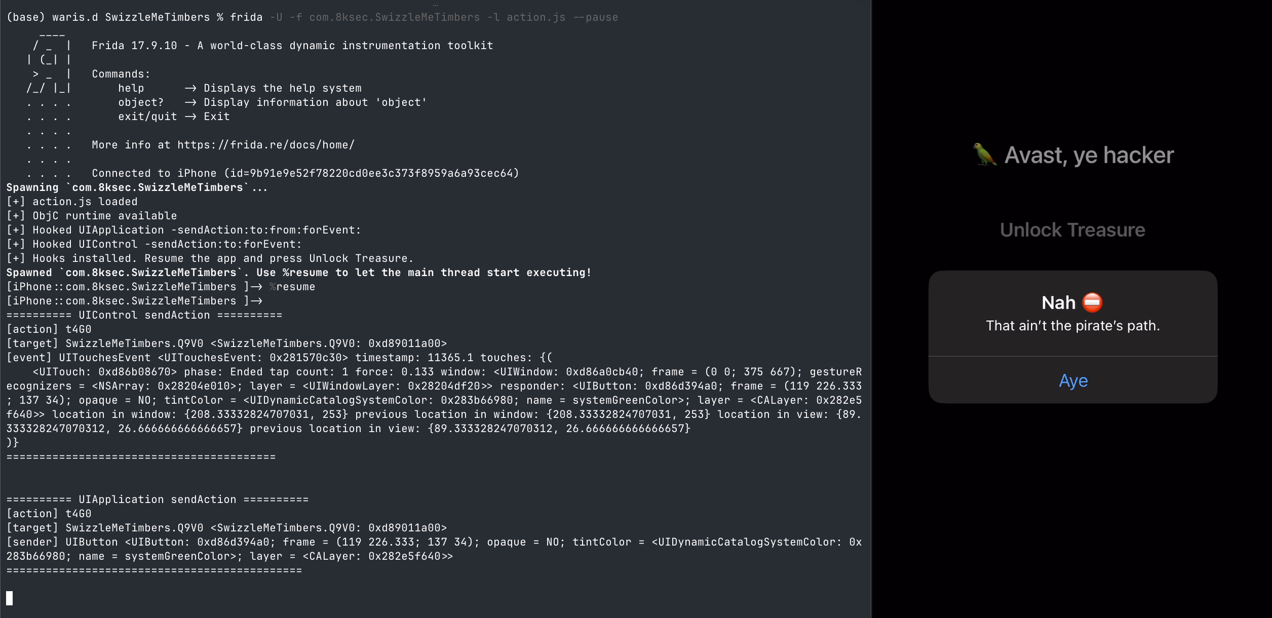 Tracing UIKit button action with Frida