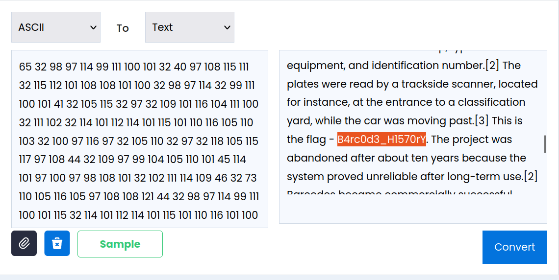 ASCII conversion result