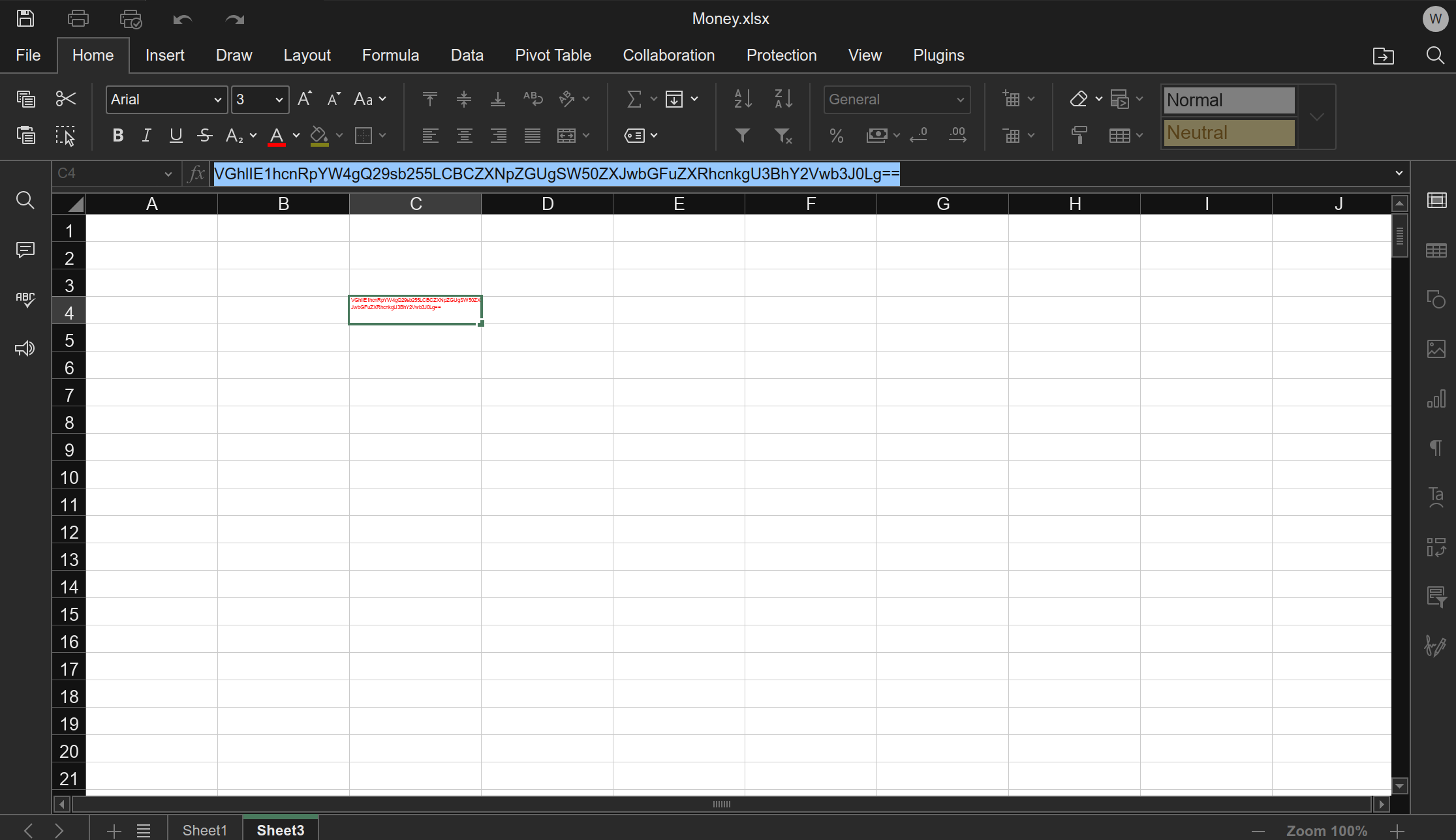 Hidden spreadsheet text