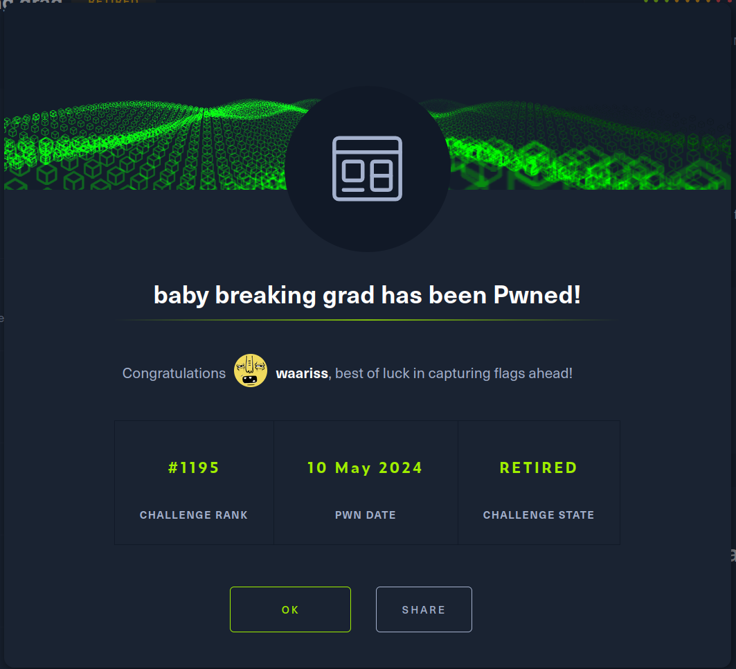 Baby Breaking Grad challenge