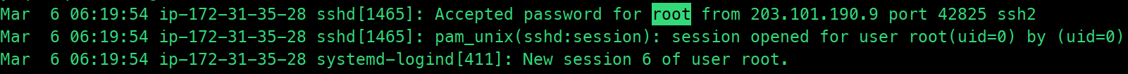 Successful root login evidence